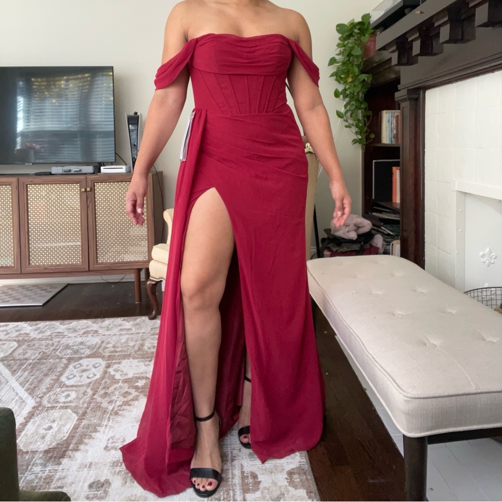 Azazie Amyra Chiffon Dress in Burgundy